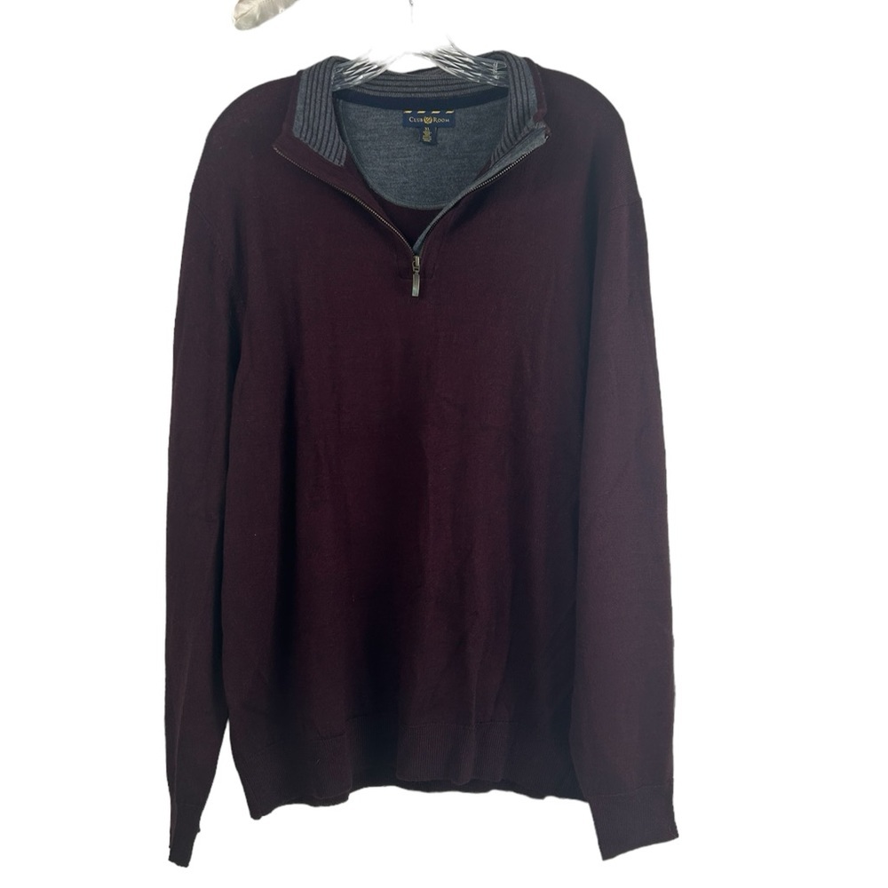 Club Room Merino Wool Blend 1/4 Zip Long Sleeve Pull Over Wine/Red Sweater SZ XL